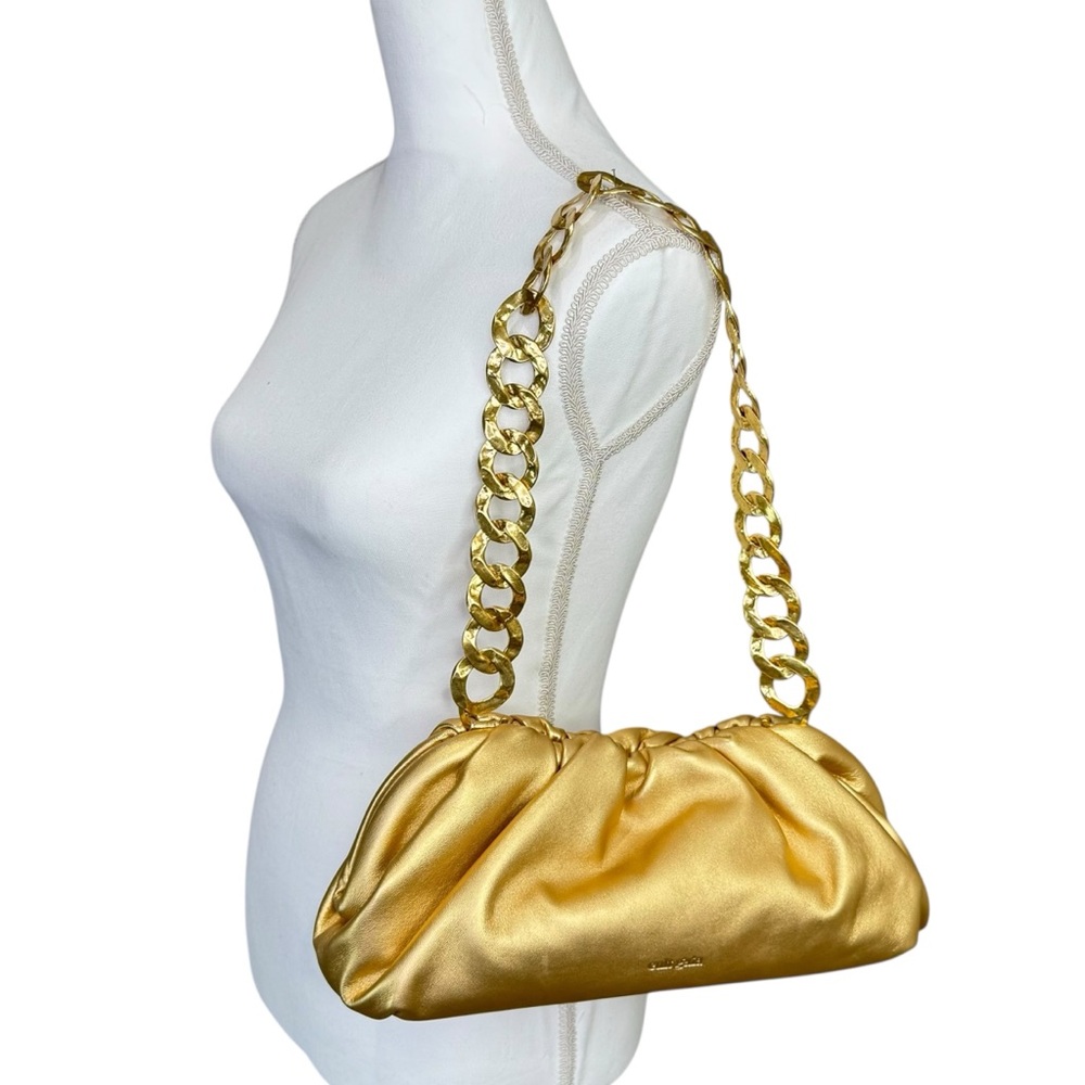 NEW Cult Gaia Dulce Ruched Leather Convertible Bag in Brass Gold - Picture 2 of 5